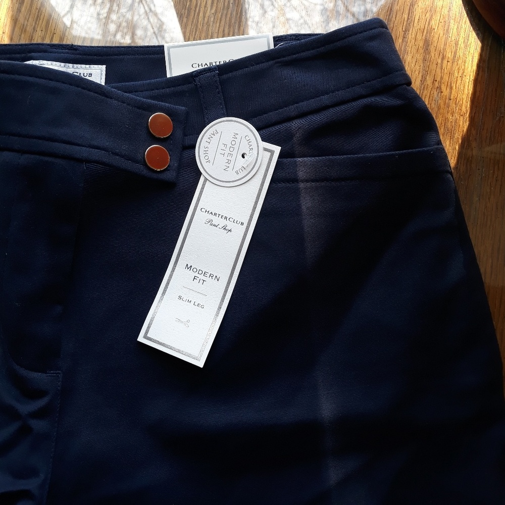 Charter Club Navy Blue cotton Dress Pants - Picture 2 of 7